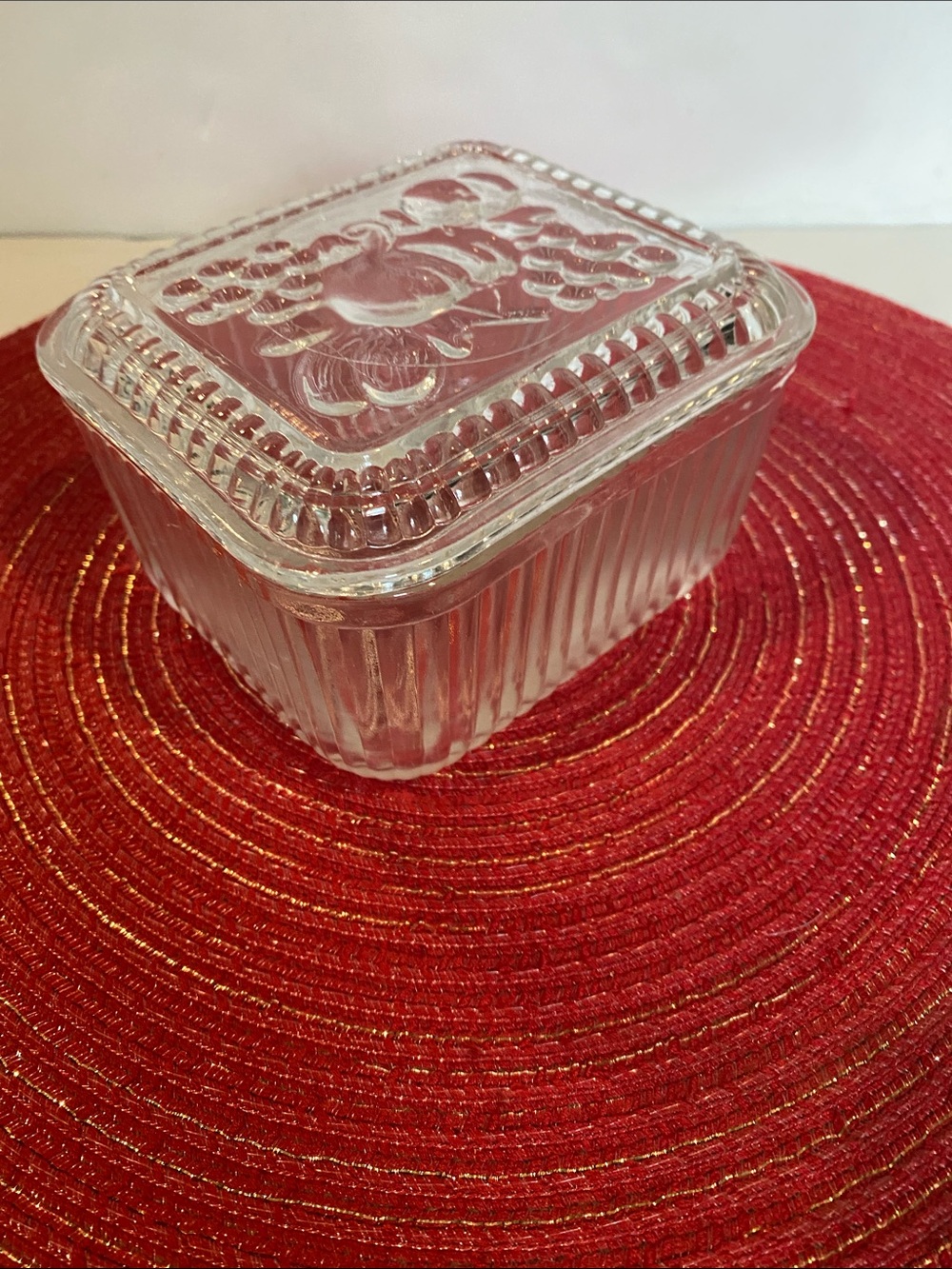 Vintage Federal Glass Ribbed Refrigerator Storage Dish with Lid